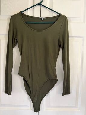 Charlotte Russe Olive Scoop Neck Long-Sleeve Bodysuit